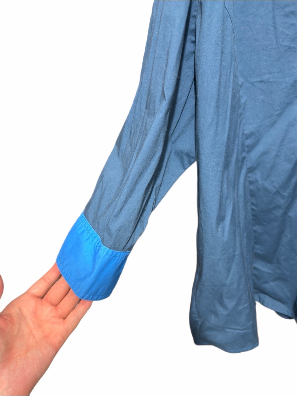 4X Riders by Lee Blue Button-Down Blouse W Collar & Contrasting Blue Cuffs - Picture 3 of 7